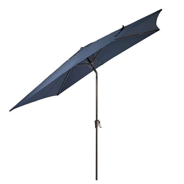 Freestyle 7.5 ft. Rectangular Patio Umbrella, Outdoor Table Market Umbrella with Push Button Tilt/Crank, Dark Blue