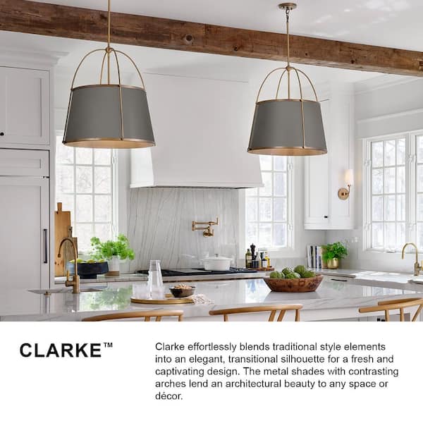 Clarke 1-Light Lacquered Dark Brass Shaded Pendant with Metal Shade