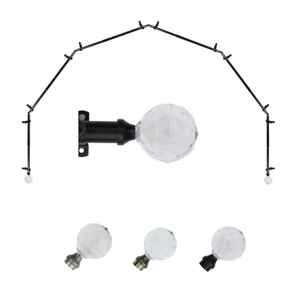 EMOH 13/16" Dia Adjustable 6-Sided Bay Window Curtain Rod 28 to 48" (each side) with Leticia Finials in Black