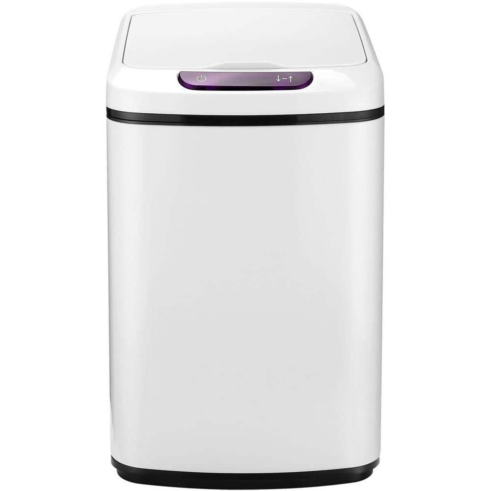 White Stainless Steel Touchless Trash Can with Sensor Lid