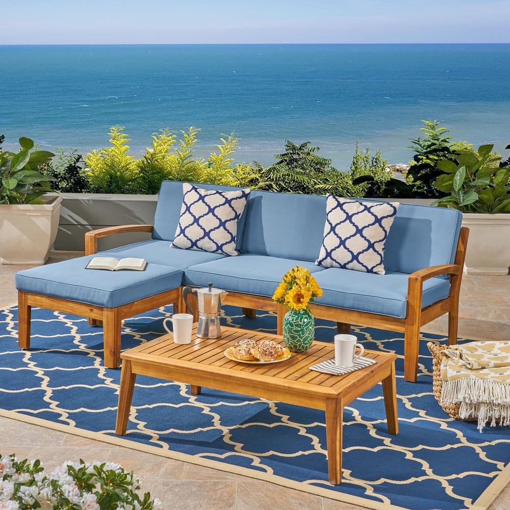 5 Piece Teak Outdoor Patio Grenada L Shaped Sectional Sofa with Acacia Coff