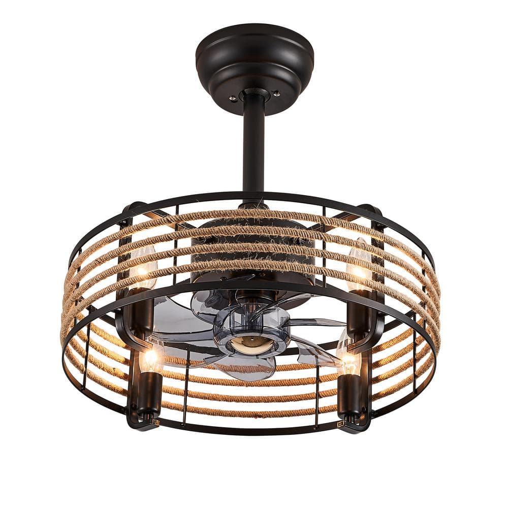 ANTOINE 17 in. 4-Light Indoor Farmhouse Black Caged Ceiling Fan