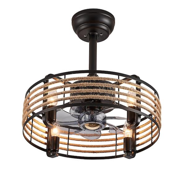 ANTOINE 17 in. 4-Light Indoor Farmhouse Black Caged Ceiling Fan with ...