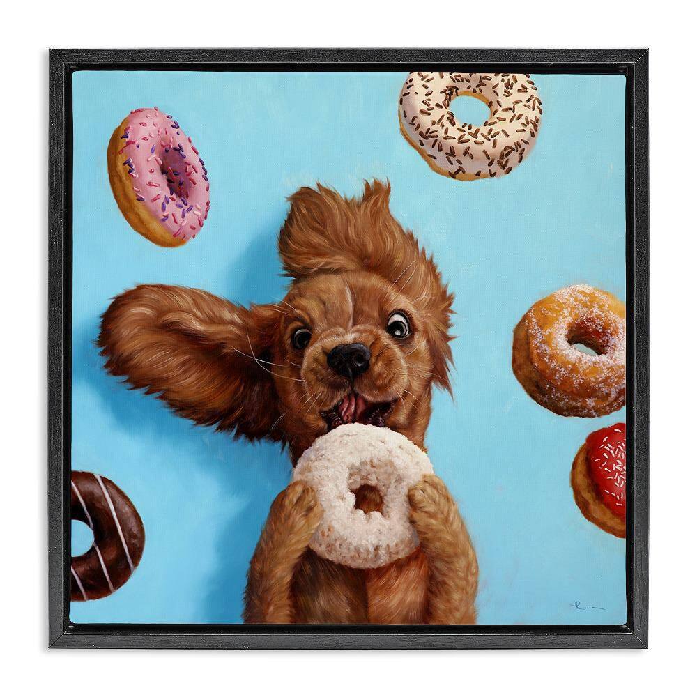 Funny Dog Licking Donut by Lucia Heffernan 1-Piece Black Floater Frame Animal Graphic Art Print 25 in. x 25 in. price history on PriceWatchPro