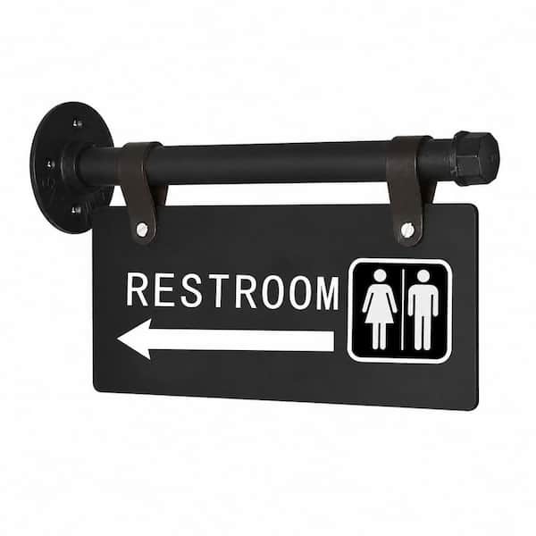 1 Pack Double Sided Acrylic Metal Restroom Sign with Left Arrow HD UV Print Modern Retro Wall Mount Office