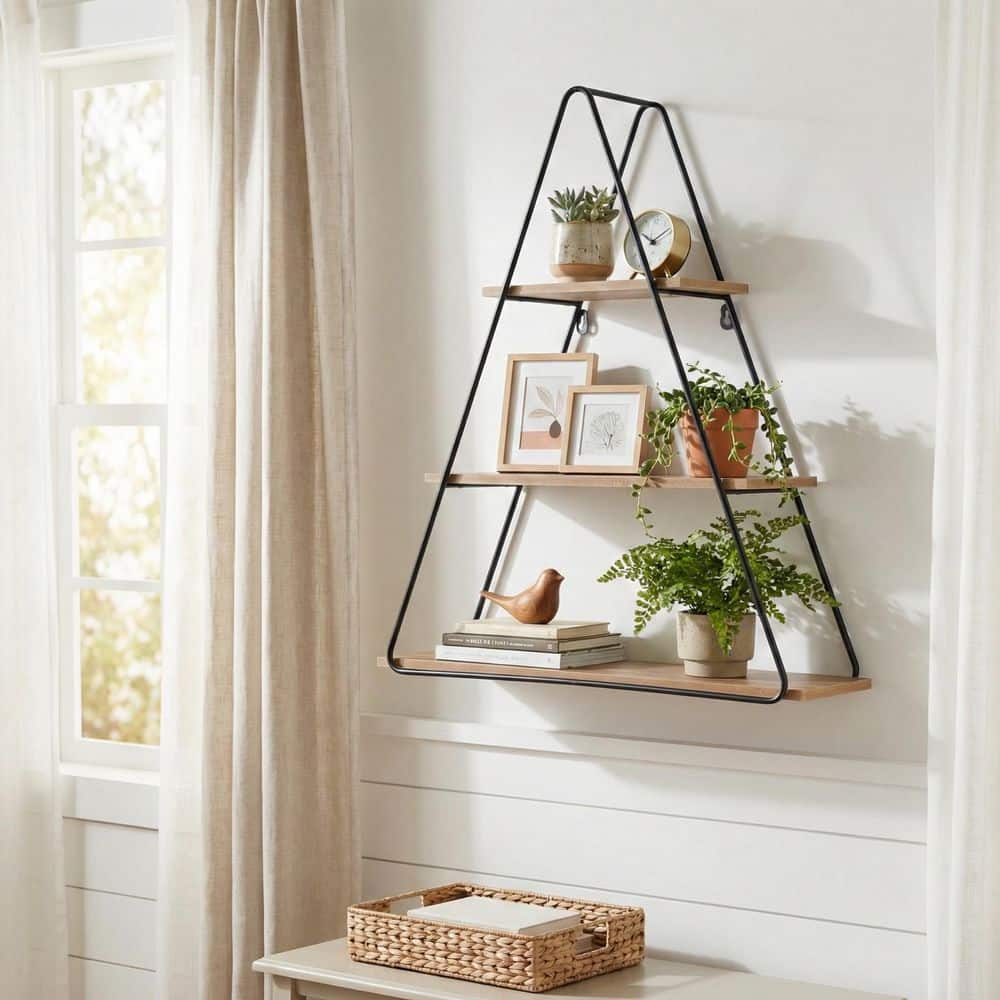 その他 anonymous design triangle shelf Liv & Skye 24 in. x 7 in. Brown Metal Triangle Design Decorative
