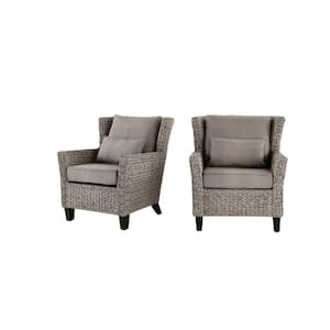 Megan Grey Stationary Resin Wicker Outdoor Lounge Chair with CushionGuard Gray Cushion (2-Pack)