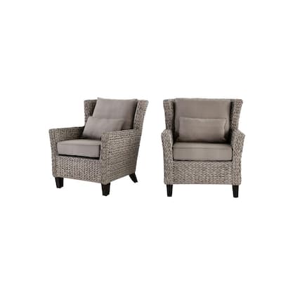 Megan Grey Stationary Resin Wicker Outdoor Lounge Chair with Gray Cushion (2-Pack)