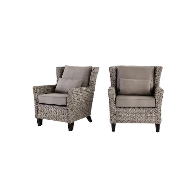 Hampton Bay Megan Grey Stationary Resin Wicker Outdoor Lounge Chair with CushionGuard Gray Cushion (2-Pack)