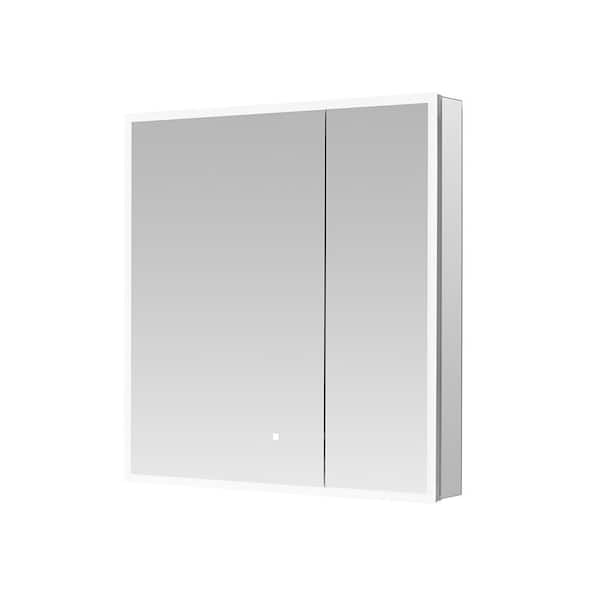 Aquadom Edge Royale 36 in. W x 32 in. H Rectangular Silver Recessed/Surface Mount Medicine Cabinet with Mirror and LED Lighting