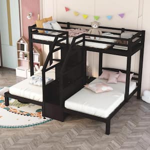 Espresso Twin over Twin & Twin Bunk Bed with Built-in Staircase and Storage Drawer