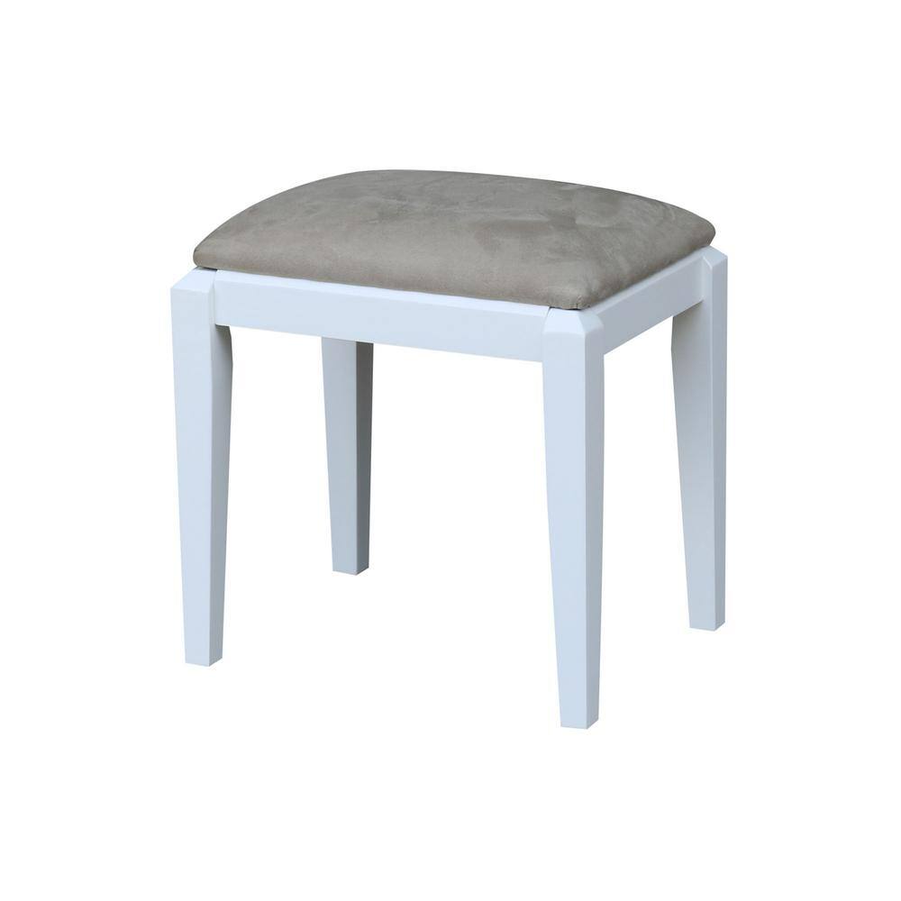 Gray Microfiber Upholstered Vanity Bench with White Frame