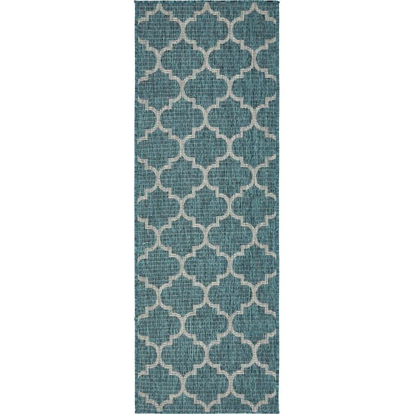 Unique Loom Outdoor Trellis Teal 2' 0 x 6' 0 Runner Rug