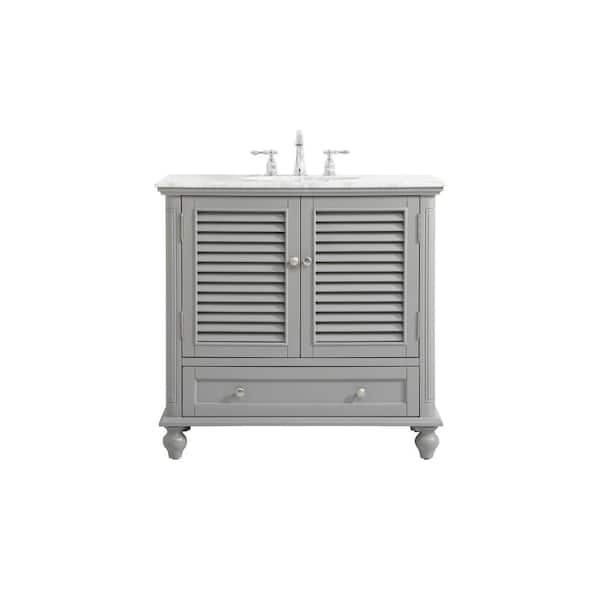 Unbranded Simply Living 36 in. Single Bathroom Vanity in Grey with Marble Vanity Top in Carrara White