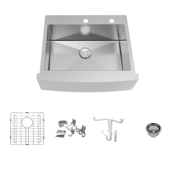 Transolid Diamond 16-Gauge Stainless Steel 29.8 in. Single Bowl Farmhouse Apron Kitchen Sink Kit with Magnetic Accessories