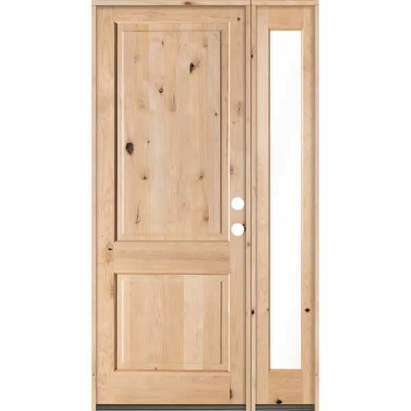 Krosswood Doors 50 in. x 96 in. Rustic Knotty Alder Unfinished Left-Hand Inswing Prehung Front Door with Right-Hand Full Sidelite