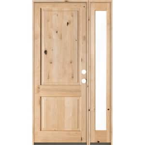 56 in. x 96 in. Rustic Alder Square Top Clear Low-E Unfinished Wood Left-Hand Prehung Front Door/Right Full Sidelite