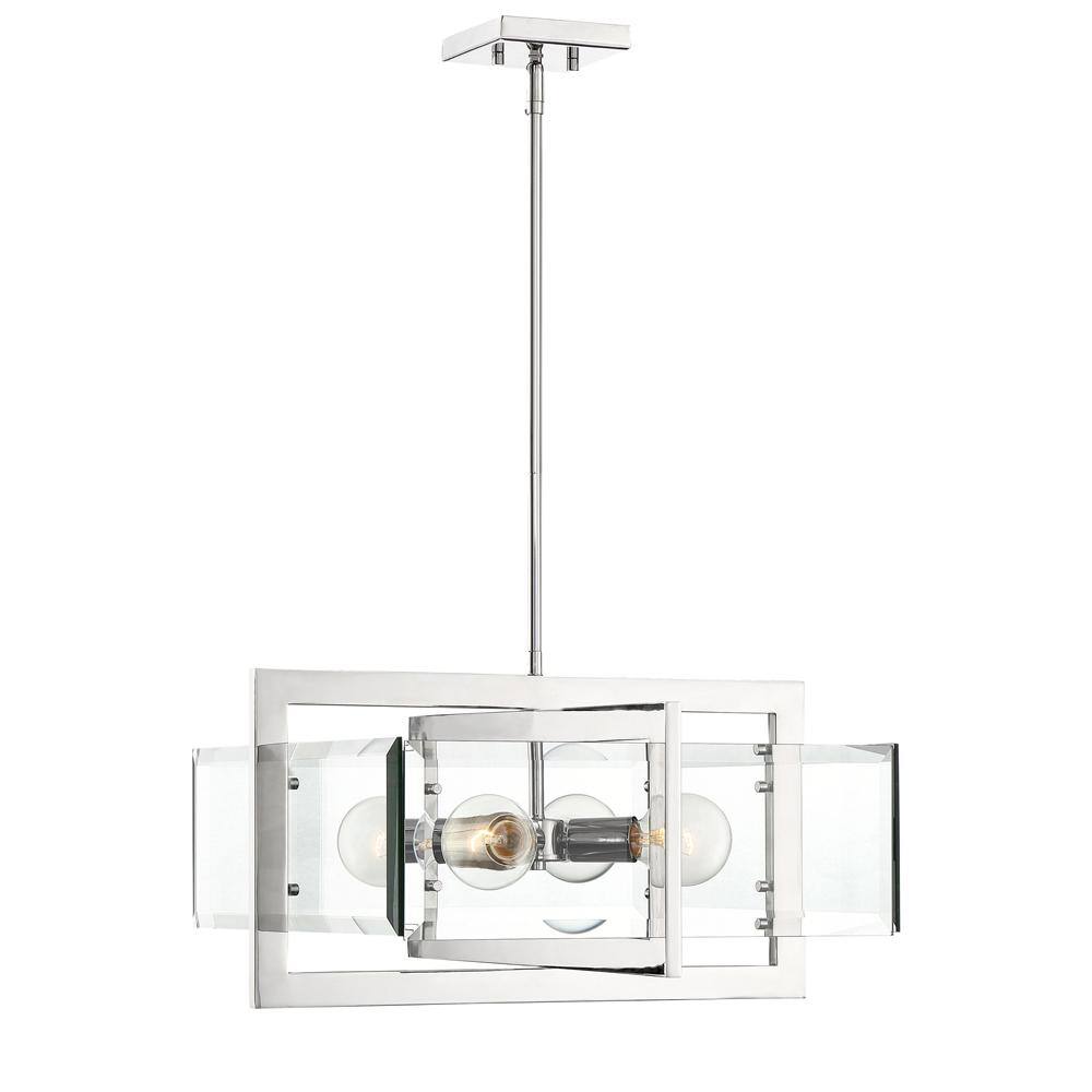 Ethan Beveled Glass 4-Light Pendant in Polished Nickel
