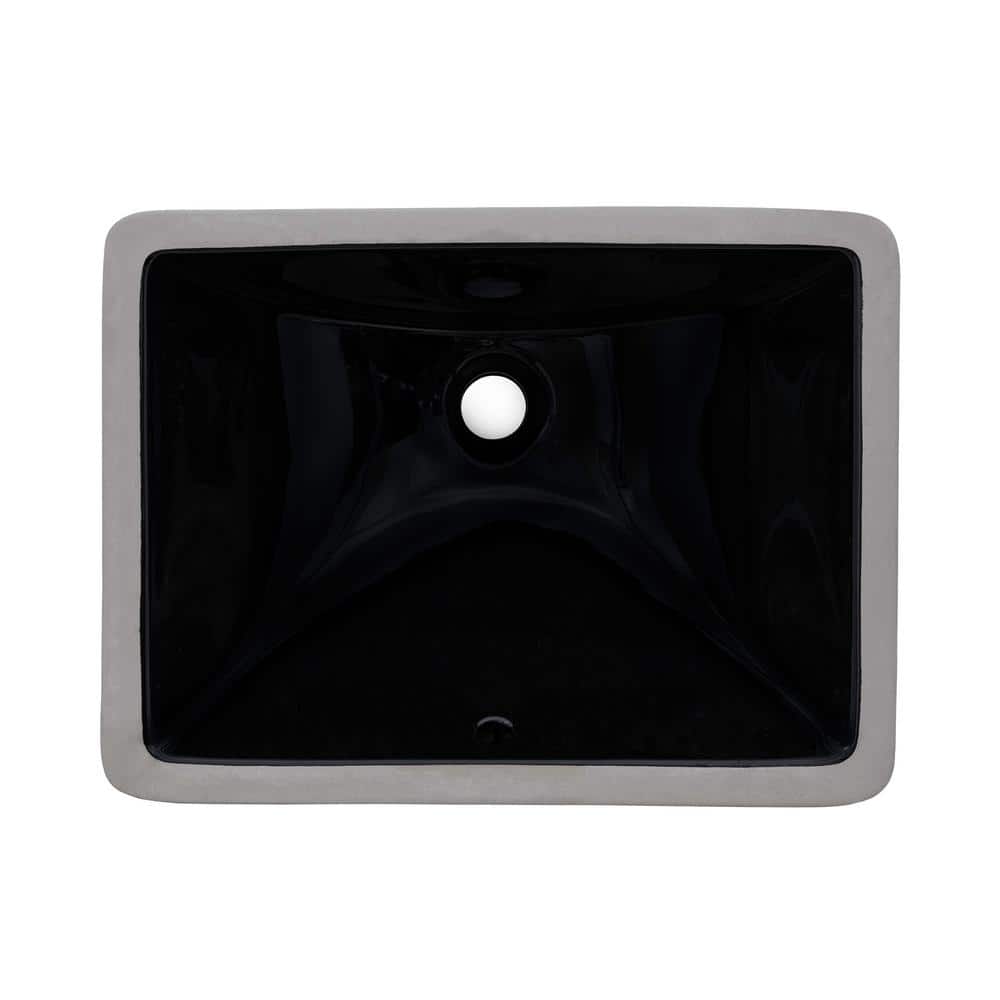 Black Rectangular Ceramic Undermount Bathroom Sink with Overflow