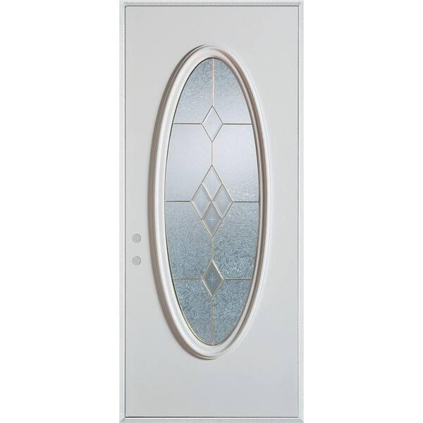 Stanley Doors 36 in. x 80 in. Geometric Zinc Full Oval Lite Painted White Right-Hand Inswing Steel Prehung Front Door