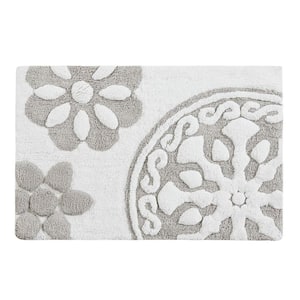 20 in. x 30 in. Taupe Gray Floral Pattern Cotton Tufted Bathroom Rug