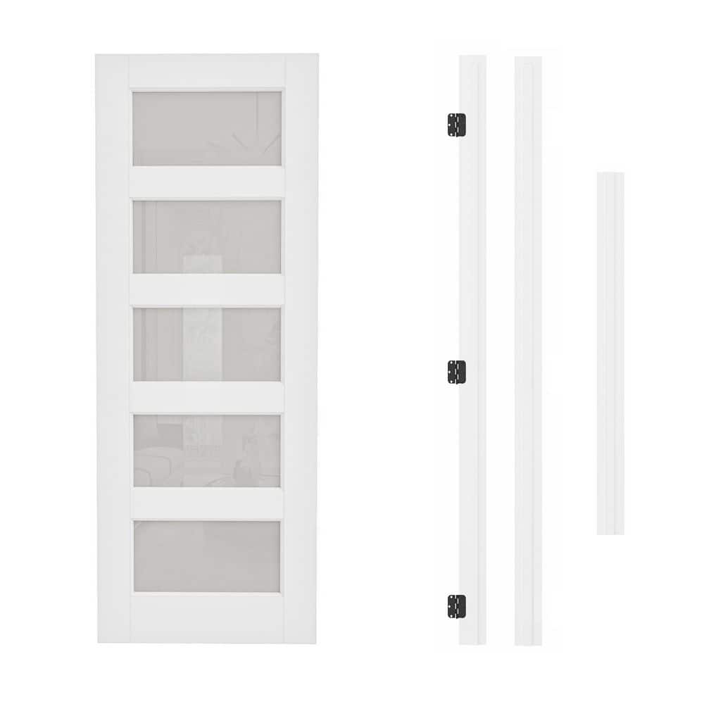 28 in. x 80 in. Left Hand 5-Lite Frosted Glass White Solid Core Glass Single Prehung Interior Door+ Quick Assemble Jamb price history on PriceWatchPro