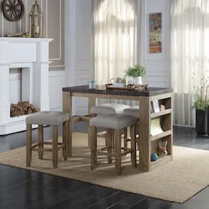 51 in. Rectangle Brown Oak Marble with Wood Frame (Seats-4)