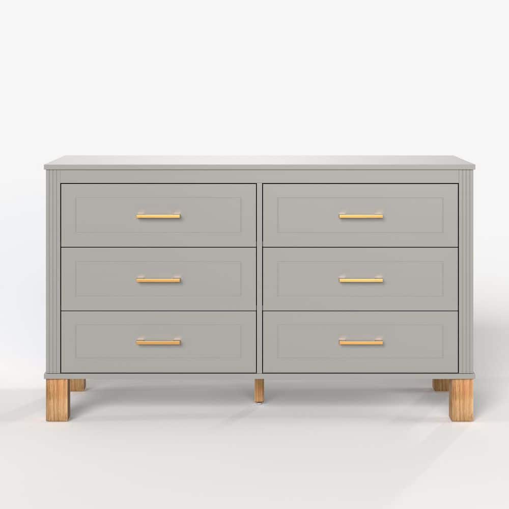 47.24 in. W Gray 6 Chest of Drawers Double Dresser/Storage Cabinet with Metal Handles & Solid Wood Legs