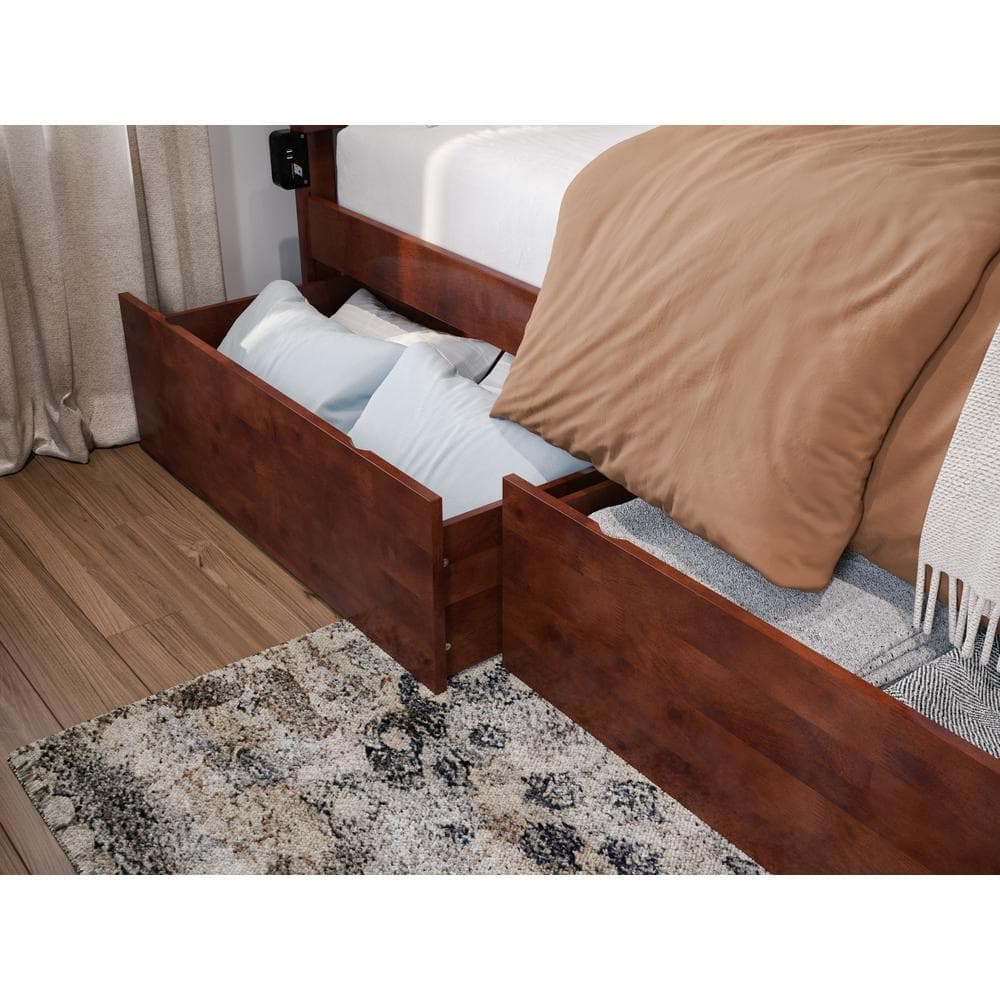 Canyon Walnut Full Wood Platform Bed with Storage Drawers