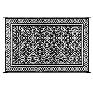 4 ft. x 6 ft. Outdoor Elegant Rug for Patio Camping, Waterproof Area Matting for Porch Balcony Picnic (Classic Black)