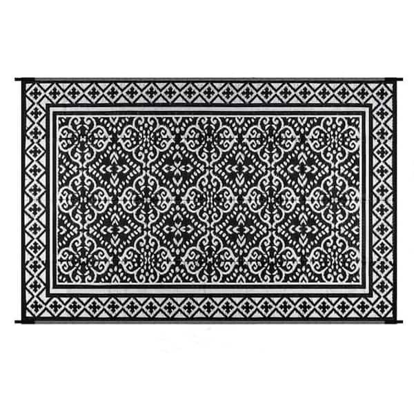 Angel Sar 4 ft. x 6 ft. Outdoor Elegant Rug for Patio Camping, Waterproof Area Matting for Porch Balcony Picnic (Classic Black)