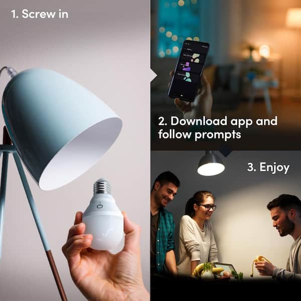 60-Watt Equivalent A19 Multi-Color Smart WiFi E26 LED Light Bulb, Works w/Alexa/Hey Google/HomeKit Tunable White 2 Pack