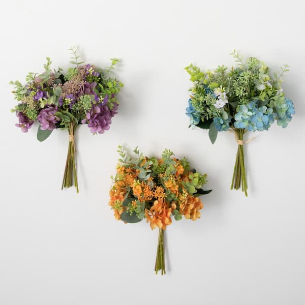 SULLIVANS 14" Artificial Multicolor Hydrangea Berry Bush - Set of 3
