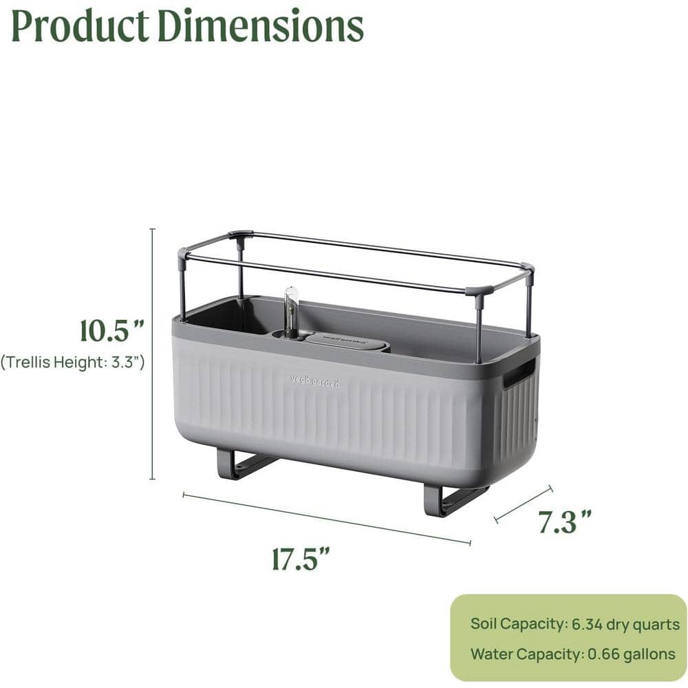 Fog Gray Self-Watering Herb Planter Box with Trellis