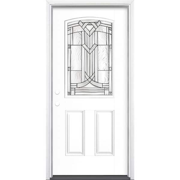 Masonite 36 in. x 80 in. Chatham Camber 1/2 Lite Right-Hand Inswing Primed Smooth Fiberglass Prehung Front Door w/ Brickmold