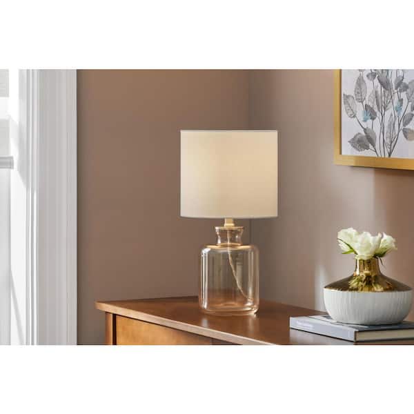 17 in. Clear Taupe Glass Table Lamp with White Fabric Shade