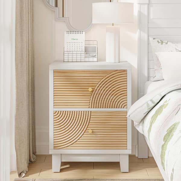 Farmhouse Brown and White 2-Drawers Nightstand