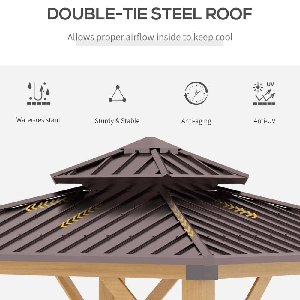 10x10 Brown Hardtop Patio Gazebo with Wooden Frame