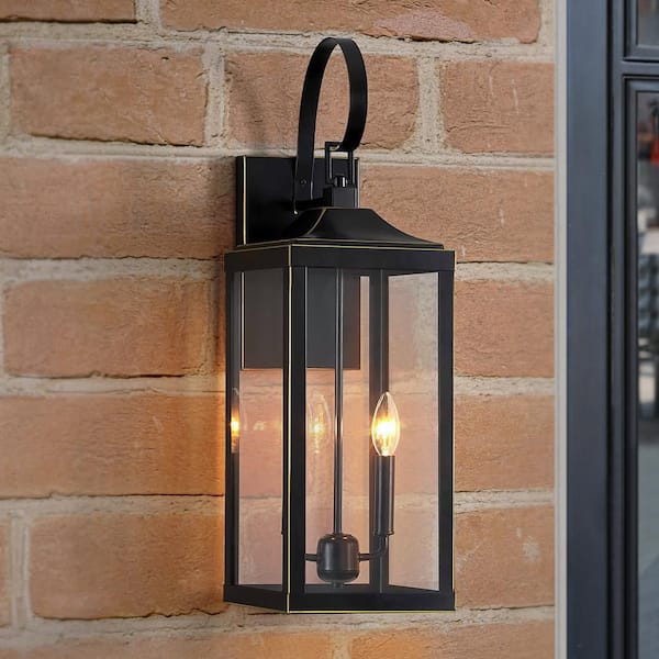 TRUE FINE 25.7 in. 2-Light Bronze Non Solar Large Outdoor Wall Lantern Sconce Light