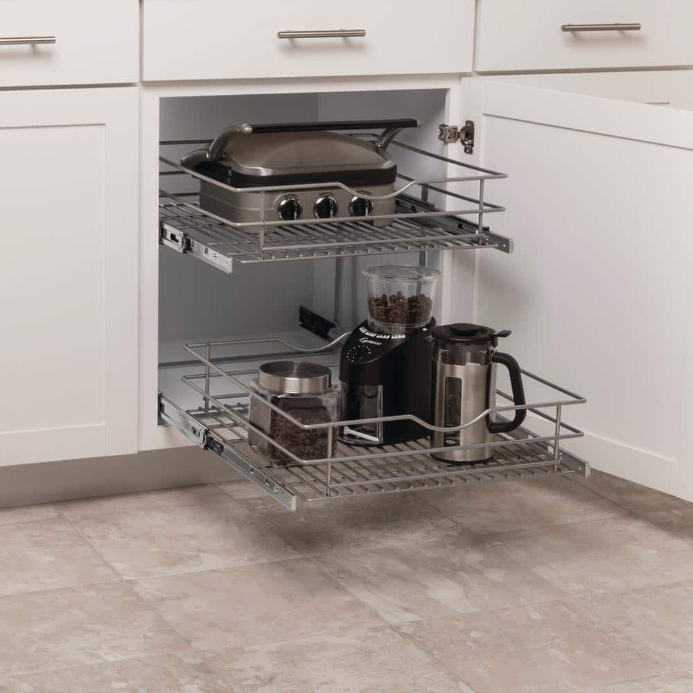 Frosted Nickel 2-Tier Pull-Out Cabinet Organizer