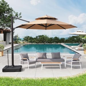 Double top 11.5 ft. Outdoor Round Heavy-Duty 360-Degree Rotation Cantilever Patio Umbrella in Tan