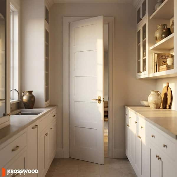 18 in. x 96 in. Left-Hand Shaker 5-Panel Primed Solid Core MDF Wood Single Prehung Interior Door