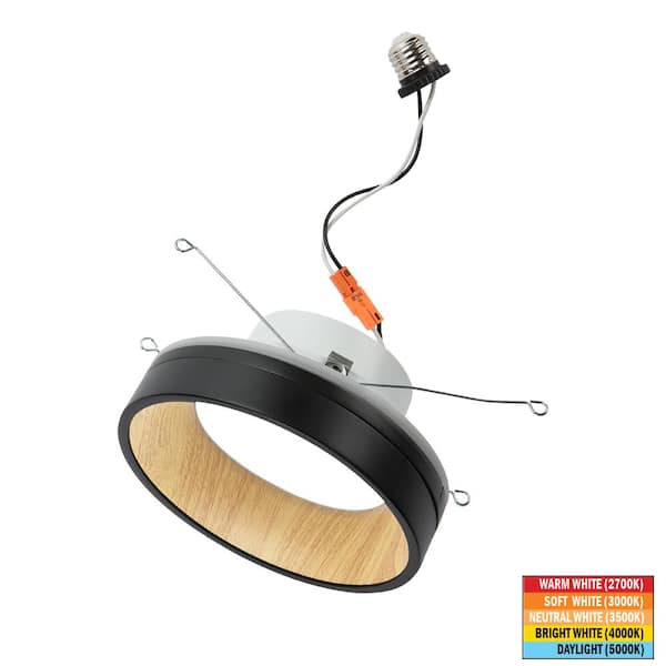 6 in. Retrofit Matte Black White Oak Accent Integrated LED Recessed Light Trim Night Light Feature Adjustable CCT