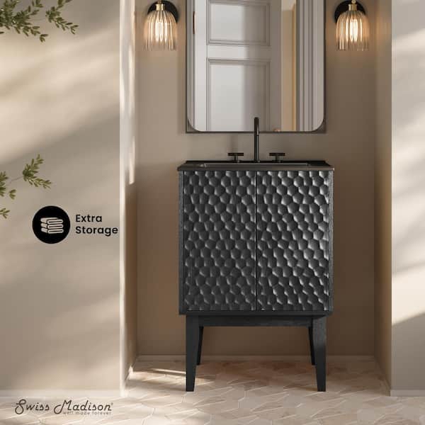 Bosse 24 in. Freestanding Bathroom Vanity in Black Oak with Black Ceramic 3-Hole Centerset Sink Top