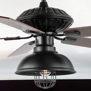 Ashton 52 in. 1-Light Farmhouse Industrial Iron Dome Shade Indoor LED Ceiling Fan with Remote, Black