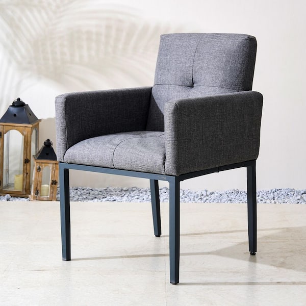 Tribeca Aluminum Fabric-Covered Patio Outdoor Dining Chair With Gray Cushions (2-Pack)