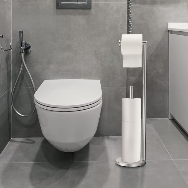 25.6 in. x 6.4 in. x 6.4 in. Freestangding Toilet Paper Holder in Brushed Nickel, Made from Stainless Steel