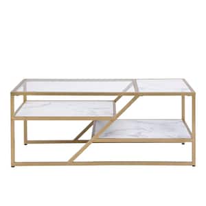 43.31 in. Golden Rectangle Tempered Glass Coffee Table with Storage Shelf