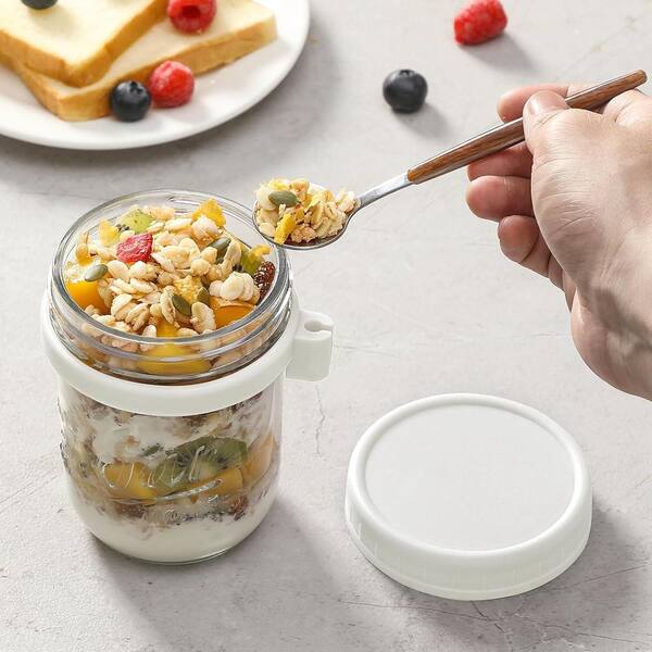 Overnight Oats Container With Lid And Spoon, 350ml Airtight Glass Mason