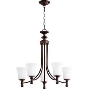 Rossington 5-Light Oiled Bronze Chandelier with Satin Opal Glass